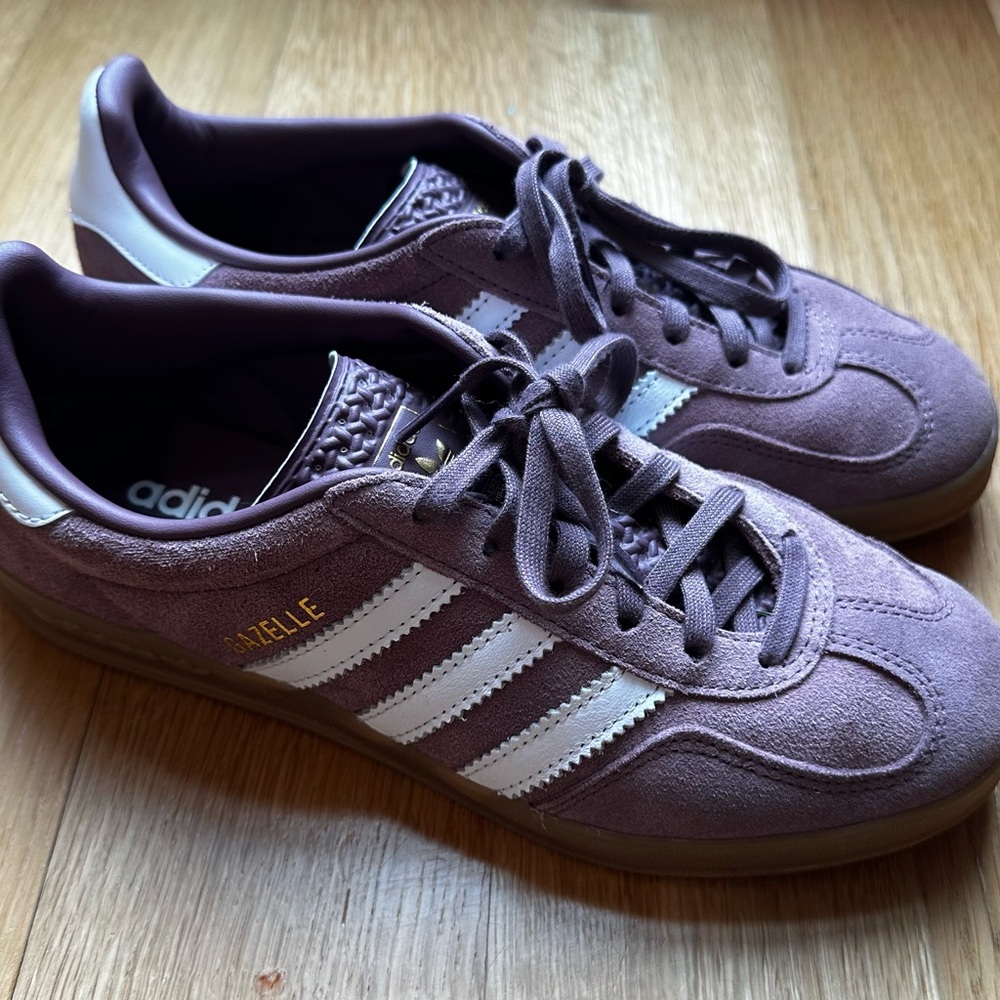 Adidas Gazelle Fig and White Sneakers